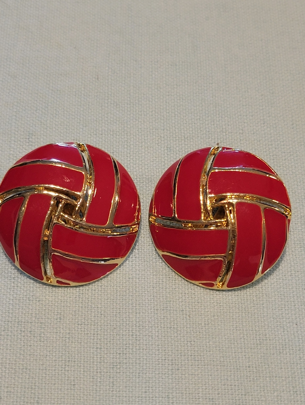Red Enamel Gold-Tone Clip On   Earrings - Women Jewelry